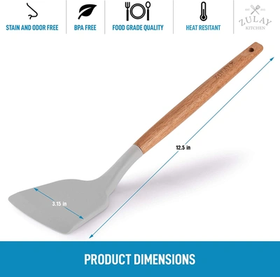 Zulay Kitchen Flexible & Heat Resistant Silicone Spatula With Acacia Wood Handle In Grey