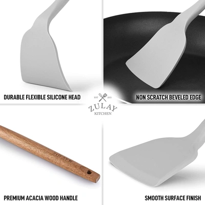 Shop Zulay Kitchen Flexible & Heat Resistant Silicone Spatula With Acacia Wood Handle In Grey