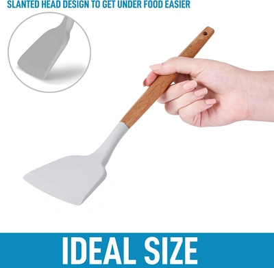 Shop Zulay Kitchen Flexible & Heat Resistant Silicone Spatula With Acacia Wood Handle In Grey