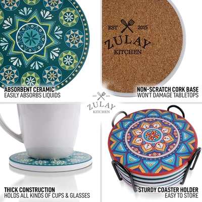 Shop Zulay Kitchen Set Of 6 Mandala Absorbent Ceramic Stone Coasters For Drinks In Multi