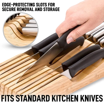 Zulay Kitchen Bamboo Edge-protecting Knife Organizer Block Holds Up To 11 Knives In Brown