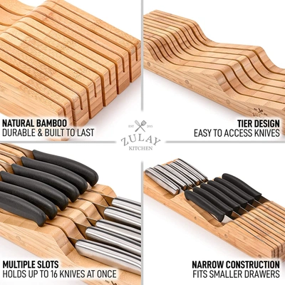 Zulay Kitchen Bamboo Edge-protecting Knife Organizer Block Holds Up To 11 Knives In Brown