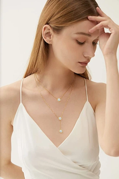 Liv Oliver 18k Gold Plated Cz Double Layer Necklace