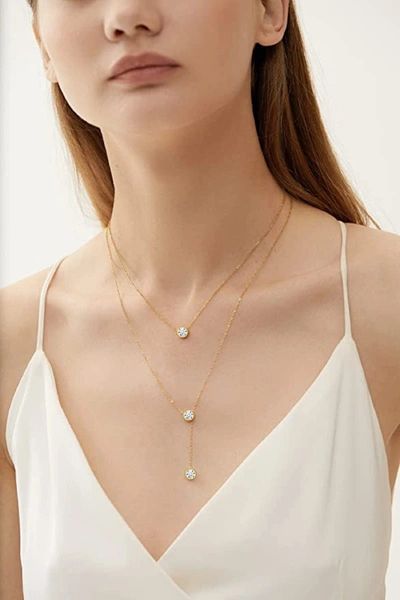 Shop Liv Oliver 18k Gold Plated Cz Double Layer Necklace