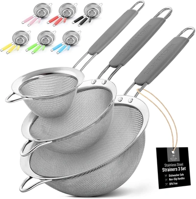 Zulay Kitchen Premium Stainless Steel Fine Mesh Strainer Set In Grey