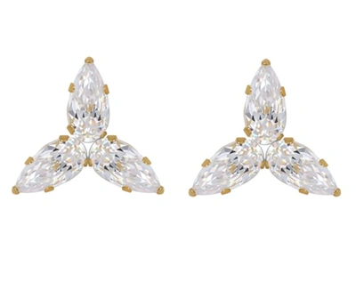 A & M 14k Gold Dainty Cubic Zirconia Cluster Stud Earrings In Silver