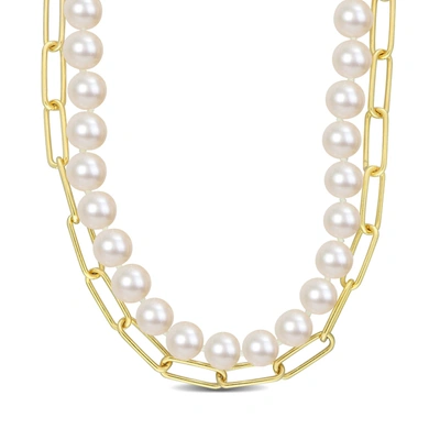 Liv Oliver 18k Layer Link & Pearl Necklace In Silver