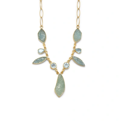 Shop Liv Oliver 18k Gold Plated Aquamarine & Blue Topaz Necklace In Green