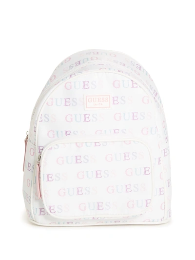 Shop Guess Factory Allover Logo Nylon Backpack In White