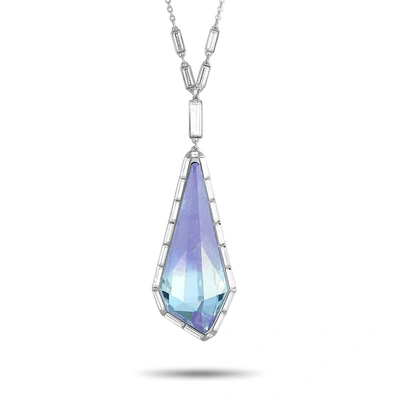 Shop Swarovski Rhodium-plated Stainless Steel Purple And Clear Crystals Pendant Necklace In Silver