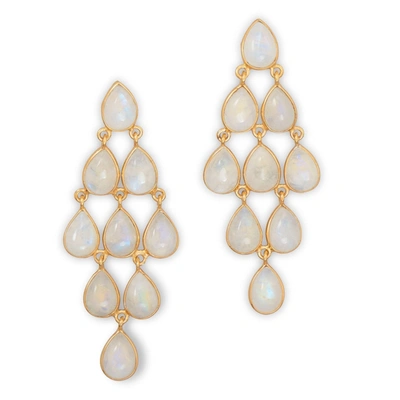 Liv Oliver 18k Plated 18.75 Ct. Tw. Moonstone Chandelier Earrings In Silver