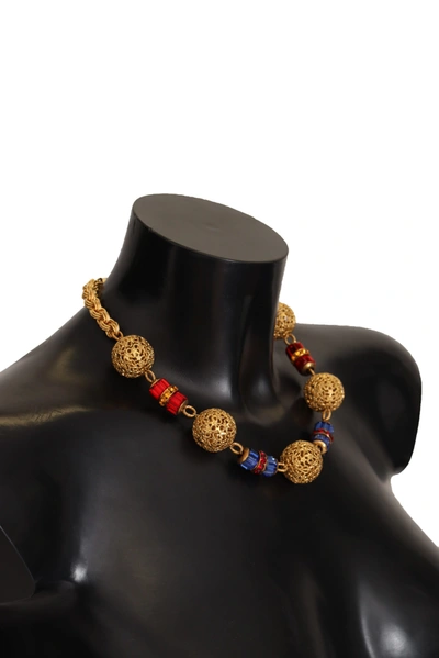 Shop Dolce & Gabbana Brass Sfere Crystal Pendant Statement Women's Necklace In Black