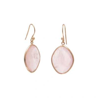 Shop Liv Oliver 18k Rose Gold Plated Rose Quartz Oval Drop Earrings In Pink