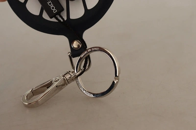 Shop Dolce & Gabbana Leather Shell Metal  Tone Keyring Men's Keychain In Black