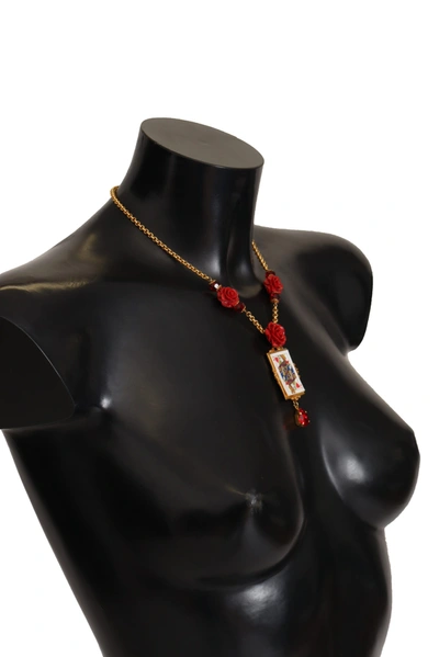 Shop Dolce & Gabbana Brass Queen Card Deck Statement Crystal Chain Women's Necklace In Black