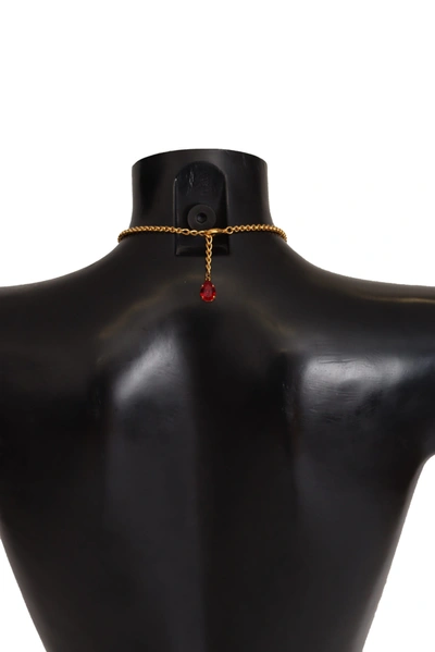 Shop Dolce & Gabbana Brass Queen Card Deck Statement Crystal Chain Women's Necklace In Black