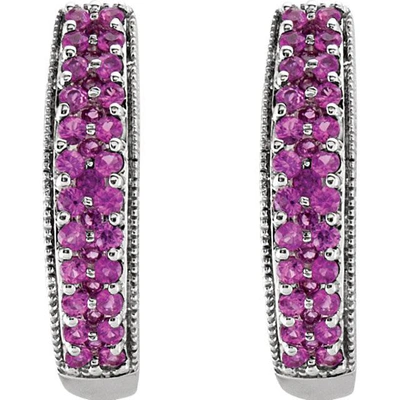 Shop Pompeii3 7/8ct Genuine Pink Sapphire Pave Hoops 14k White Gold 18.5mm Tall In Purple