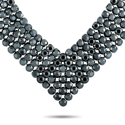Shop Swarovski Fit Rhodium-plated Stainless Steel Black Crystal Collar Necklace In Silver