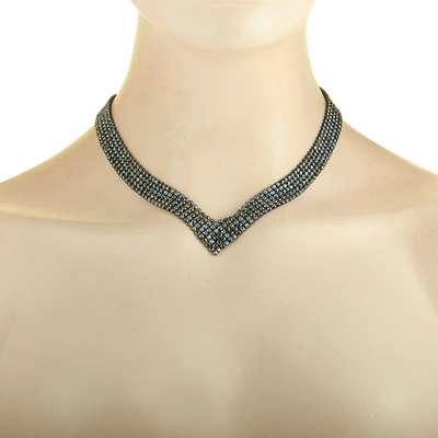 Shop Swarovski Fit Rhodium-plated Stainless Steel Black Crystal Collar Necklace In Silver