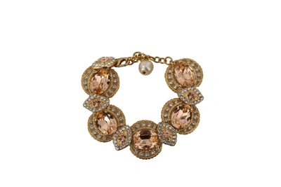 Shop Dolce & Gabbana Brass Chain Champagne Crystal Statement Charms Women's Bracelet In Black