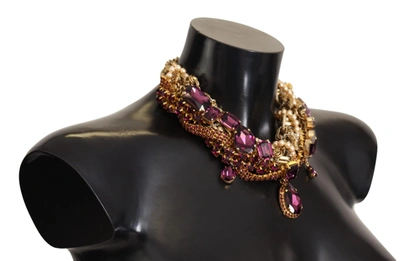 Shop Dolce & Gabbana Brass Sicily  Crystal Women's Necklace In Black
