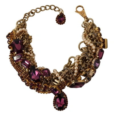 Shop Dolce & Gabbana Brass Sicily  Crystal Women's Necklace In Black