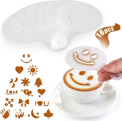 Zulay Kitchen Plastic Stencils For Latte Art 16 Pack In White