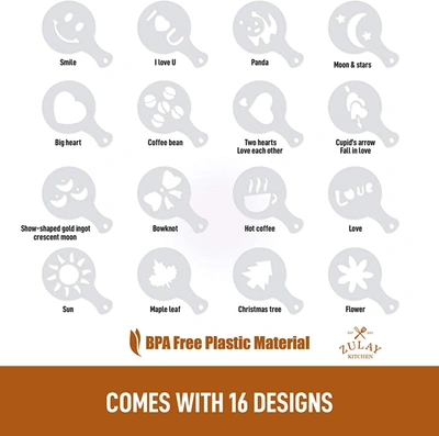 Zulay Kitchen Plastic Stencils For Latte Art 16 Pack In White