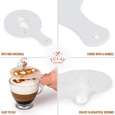 Zulay Kitchen Plastic Stencils For Latte Art 16 Pack In White