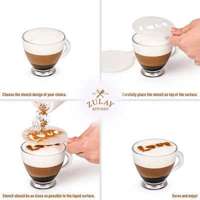 Zulay Kitchen Plastic Stencils For Latte Art 16 Pack In White