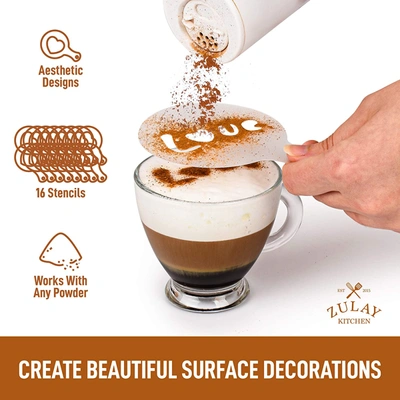 Zulay Kitchen Plastic Stencils For Latte Art 16 Pack In White