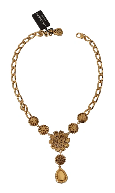 Shop Dolce & Gabbana Brass Crystal  Pink Ivory Pendants Women's Necklace In Black
