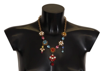 Shop Dolce & Gabbana Brass Floral Sicily Charms Statement Women's Necklace In Black
