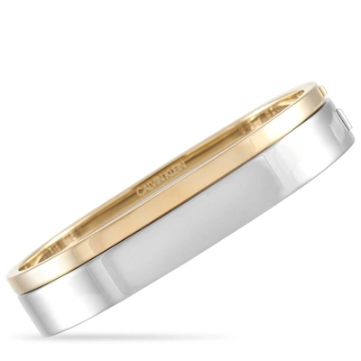 Shop Calvin Klein Hook Stainless Steel Yellow Gold Pvd Closed Bangle Bracelet Set In Silver