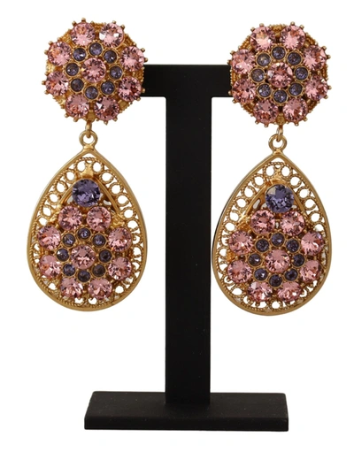Shop Dolce & Gabbana Crystal Dg Sicily Clip-on Jewelry Dangling Women's Earrings In Pink