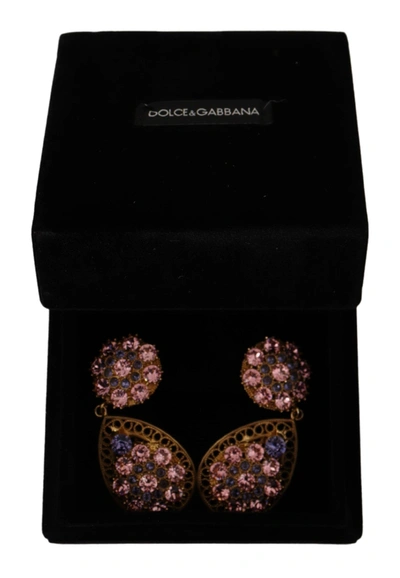Shop Dolce & Gabbana Crystal Dg Sicily Clip-on Jewelry Dangling Women's Earrings In Pink