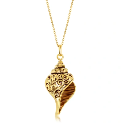 Shop Simona Sterling Silver Fancy Oxidized Seashell Pendant In Gold