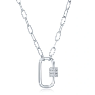 Shop Simona Sterling Silver Micro Pave Cz Oval Carabiner Paperclip Necklace