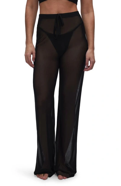 Good American Animal Print Mesh Wide Leg Pant In Black001