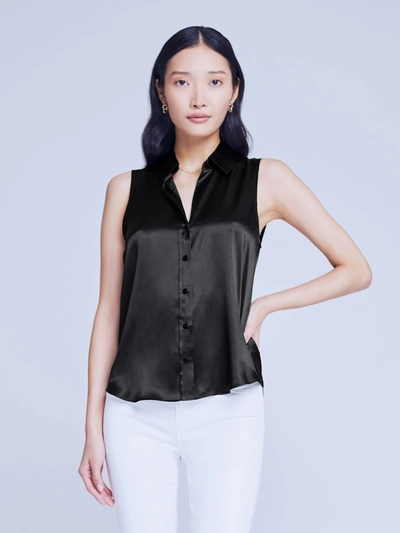 Shop L Agence Emmy Sleeveless Silk Blouse In Black