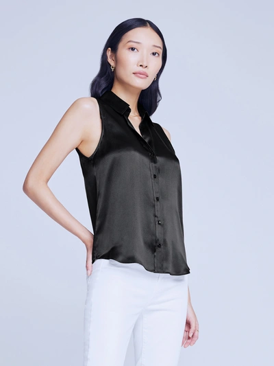 Shop L Agence Emmy Sleeveless Silk Blouse In Black