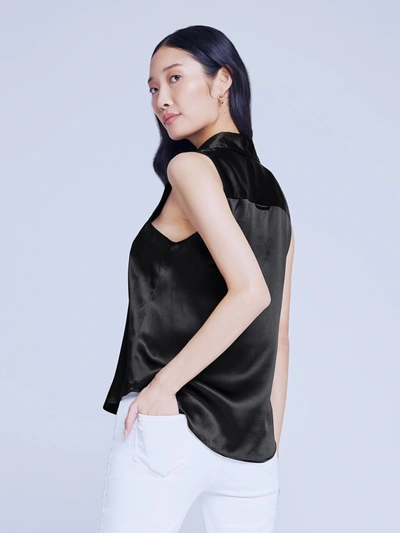 Shop L Agence Emmy Sleeveless Silk Blouse In Black