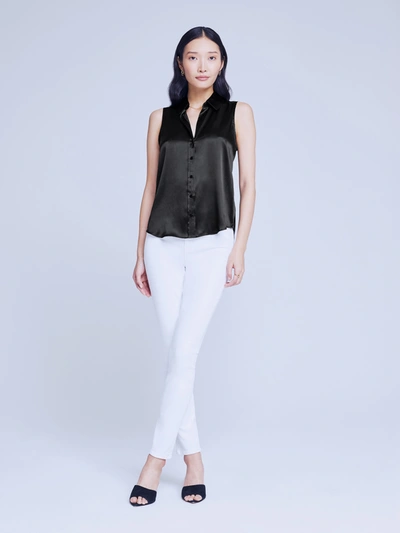 Shop L Agence Emmy Sleeveless Silk Blouse In Black