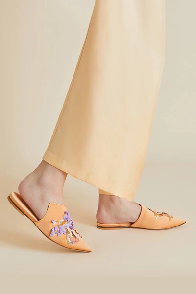 Shop Olivia Von Halle Contessa Damaris Orange Mountain Silk Satin Slippers