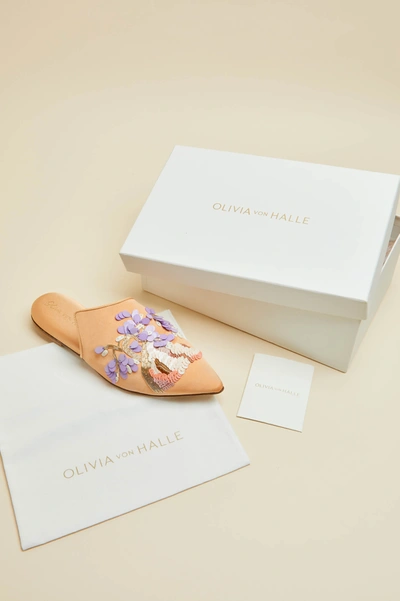Shop Olivia Von Halle Contessa Damaris Orange Mountain Silk Satin Slippers