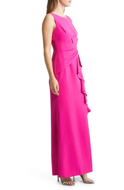 Eliza J Ruffle Front Gown In Fuchsia