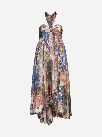 Shop Zimmermann Devi Print Silk Halter Maxi Dress In Patch Paisley
