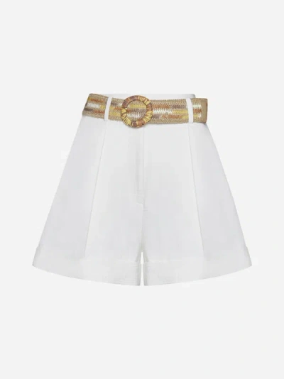 Shop Zimmermann Devi Belted Cotton Shorts In Ivory