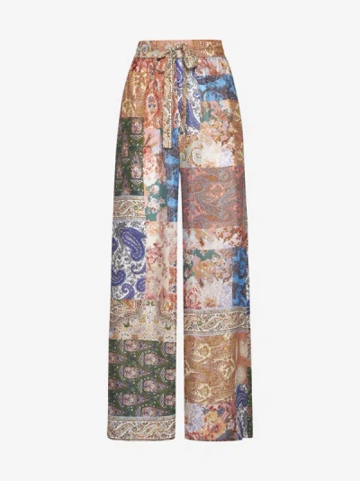 Shop Zimmermann Devi Patchwork Print Silk Trousers In Patch Paisley