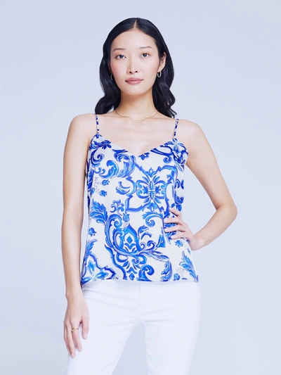 L Agence Jane Camisole Tank In White Multi Mediterranean Toile